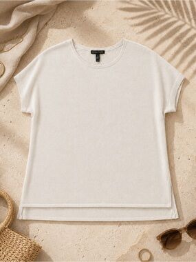 Eileen Fisher Like New Ivory Silk Organic Linen Sleeveless High Low Top S/P